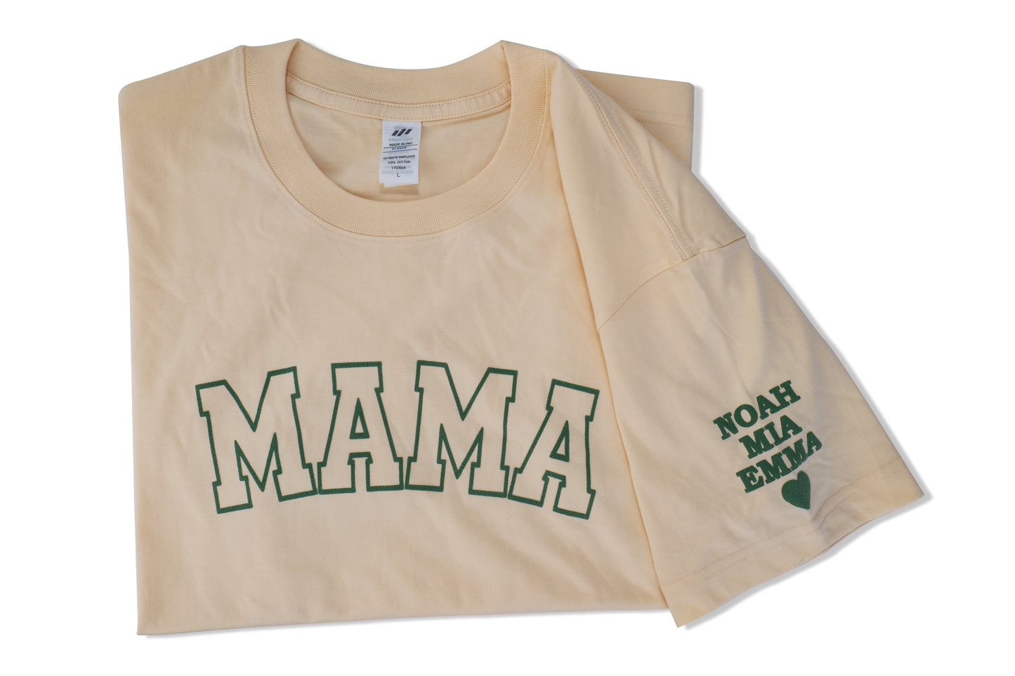 Puff Print Personalized Mama T-shirt with Kid Names on Sleeve