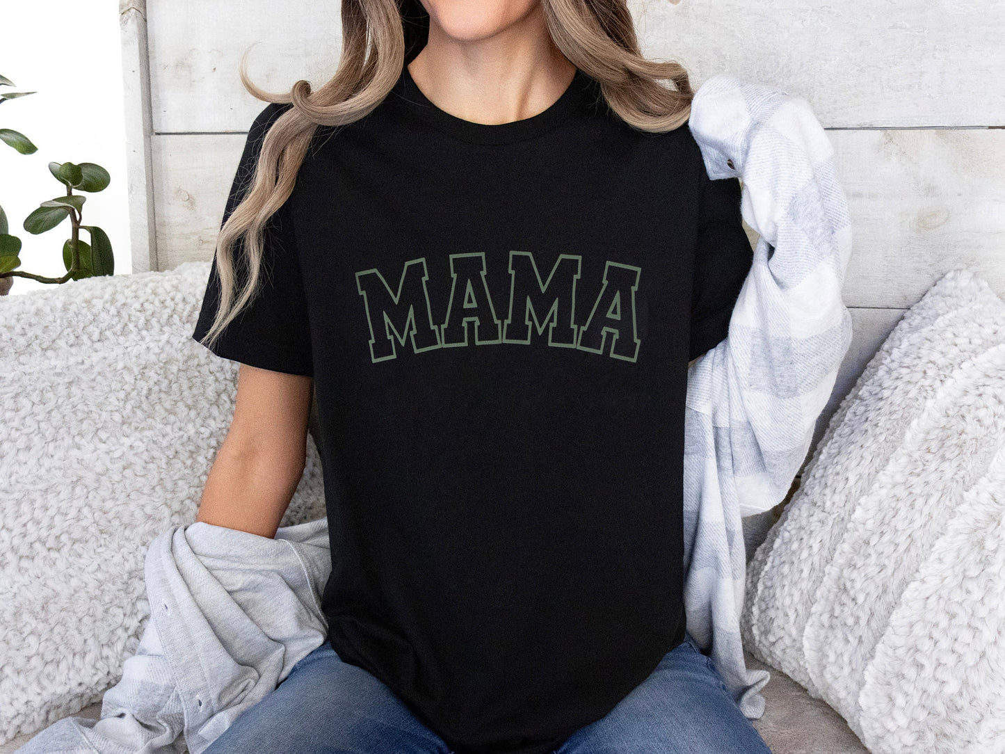 Puff Print Personalized Mama T-shirt with Kid Names on Sleeve