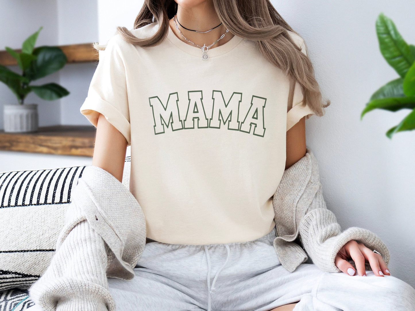 Puff Print Personalized Mama T-shirt with Kid Names on Sleeve